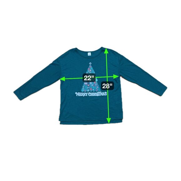 Holiday Time Merry Christmas Tree Long Sleeve Top Size L Green Festive Graphic - Picture 5 of 5